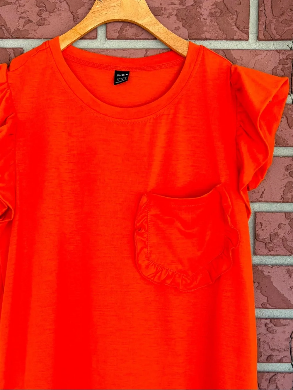 SHEIN Bright Orange Ruffle Sleeve Tee